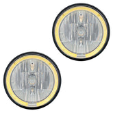 7" Crystal Headlight W/Amber LED Halo Ring, 9007 Bulb & H4 Adapter, Pair - Moore Parts