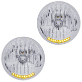 Halogen Crystal Headlight Bulb 7" Round 65/55W 10 Auxiliary Led Lights, Pair - Moore Parts