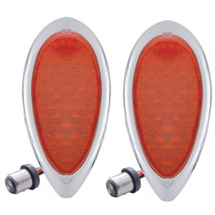 Led Ford Teardrop Tail Lights, Chrome Bezel, Red Lens, 51 Led Lights, Pair - Moore Parts