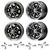 Set Of 4 15" X 5" & 15" X 8" Vw Bug 4 Lug Black Empi Sprint Star Wheels/Lug Nuts - Moore Parts