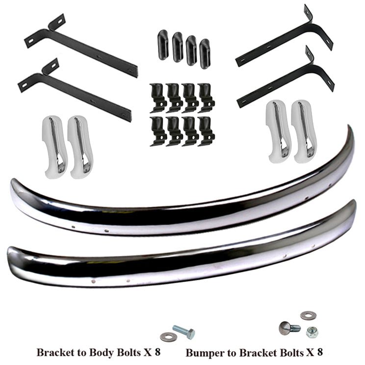 Vw Bug 1955 - 67 Front And Rear Cal Bumper Blade Kit W/Brackets, Hardware, Euro - Moore Parts
