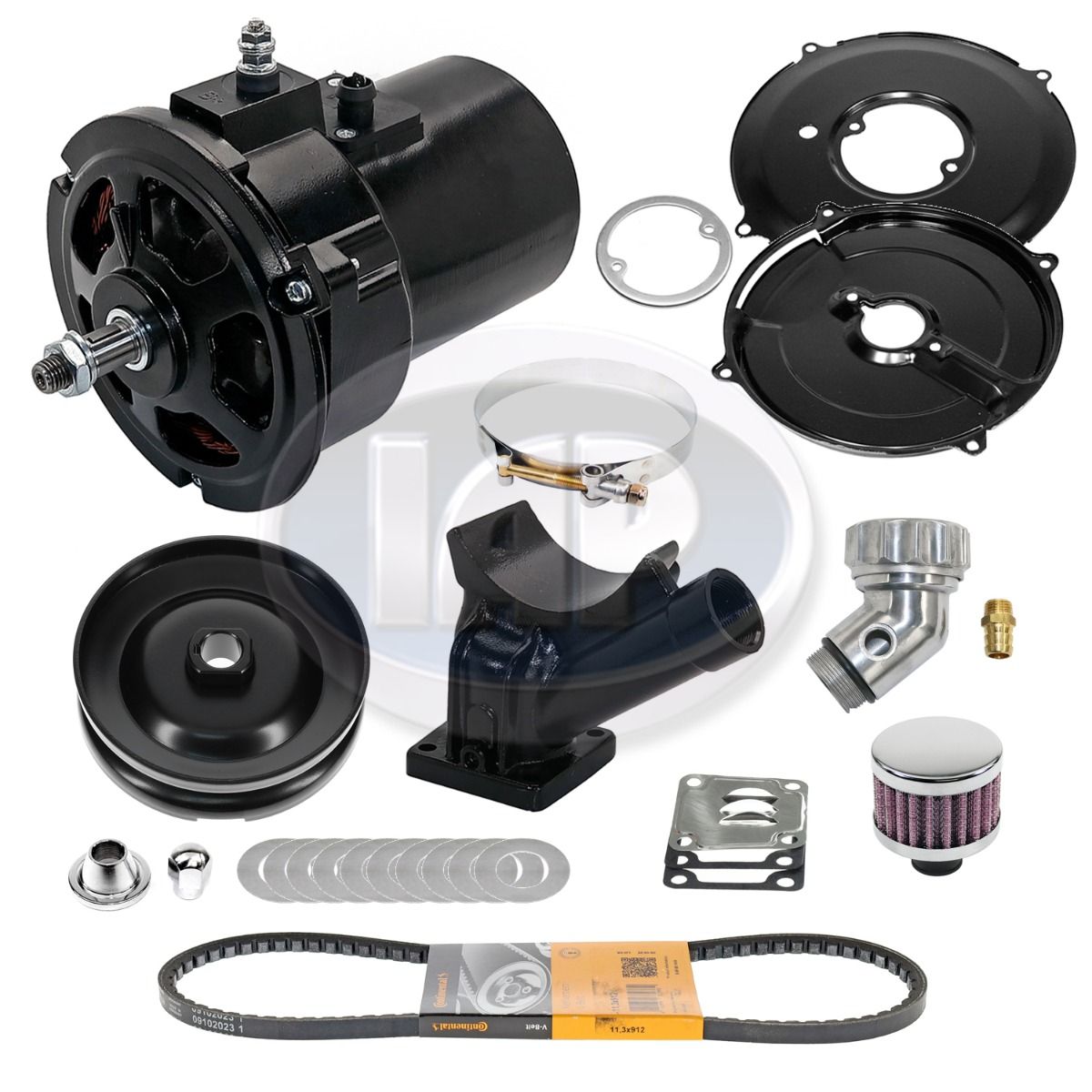 Vw Bug Deluxe Black Alternator Kit 12 Volt 60 Amp For Air - Cooled Vw's. Kühltek Motorwerks - Moore Parts