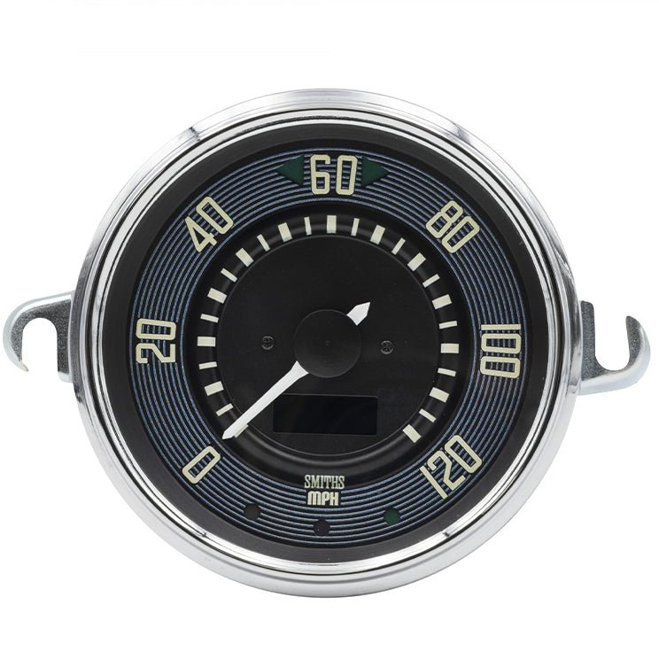 VW Bug & Super Beetle 0 - 120 MPH Speedometer By Smiths, Black Dial, Chrome Bezel - Moore Parts