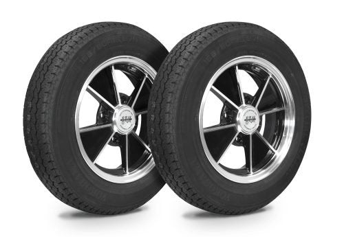 VW Bug Wheel & Tire Package, Yokohama Tires and EMPI 4 Lug , Black/Polished Wheels Set Of 4 - Moore Parts