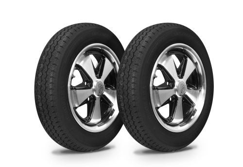VW Bug Wheel & Tire Package, Yokohama Tires & EMPI 5 Lug Alloy Black/Polished Wheels Set Of 4 - Moore Parts