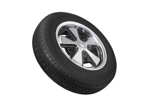 VW Bug Wheel & Tire Package, Yokohama Tires & EMPI 5 Lug Staggered, W/ Alloy Black/Polished Wheels Set Of 4 - Moore Parts