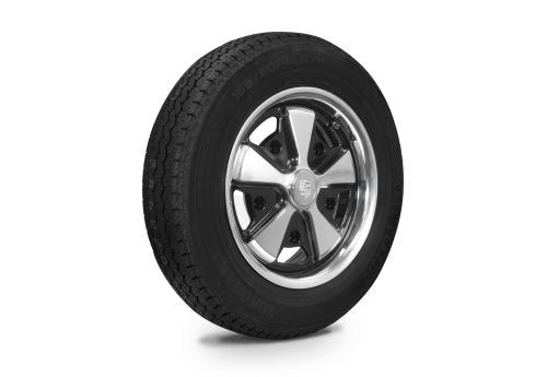 VW Bug Wheel & Tire Package, Yokohama Tires & EMPI 5 Lug Staggered, W/ Alloy Black/Polished Wheels Set Of 4 - Moore Parts