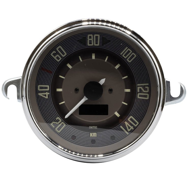 VW Bus 0 - 140 KMH Speedometer By Smiths, Brown Dial, Chrome Bezel - Moore Parts