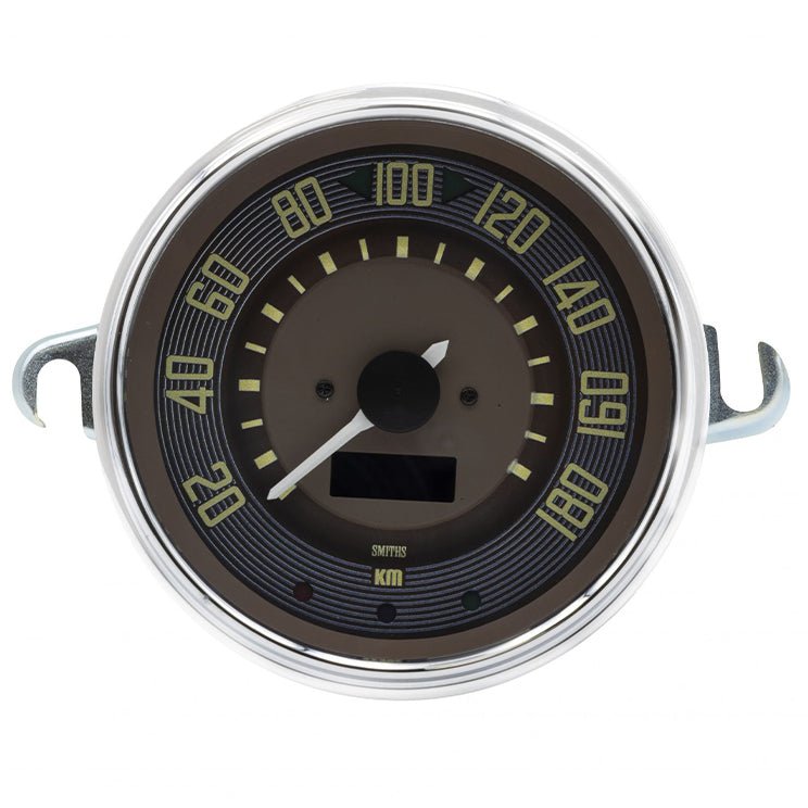 VW Bus 0 - 180 KMH Speedometer By Smiths, Brown Dial, Chrome Bezel - Moore Parts