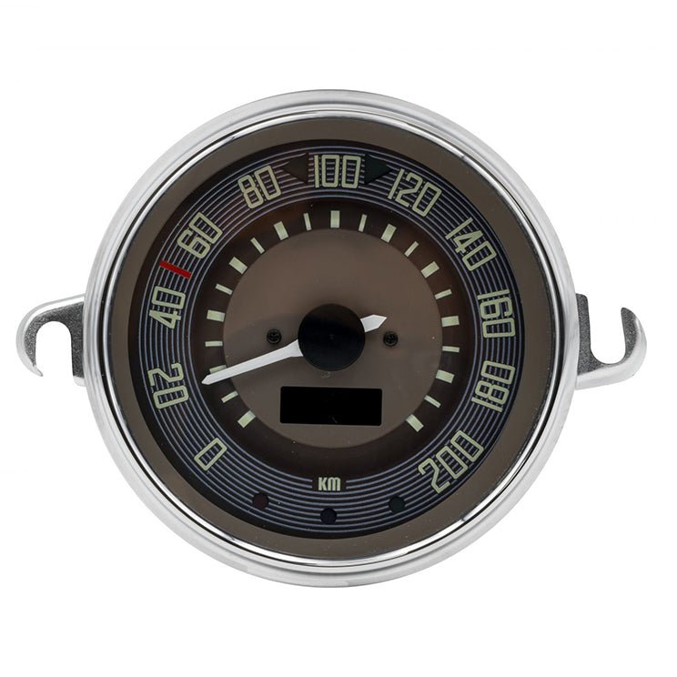 VW Bus 0 - 200 KMH Speedometer By Smiths, Brown Dial, Chrome Bezel - Moore Parts