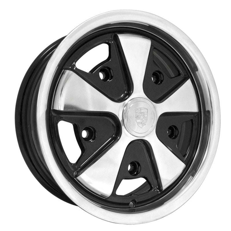 15" X 4 - 1/2" Vw Bug 5 Lug Black/Polished Empi 911 Alloy Wheel W/ Cap - Valve Stem - Moore Parts