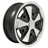 15" X 4 - 1/2" Vw Bug 5 Lug Black/Polished Empi 911 Alloy Wheel W/ Cap - Valve Stem - Moore Parts