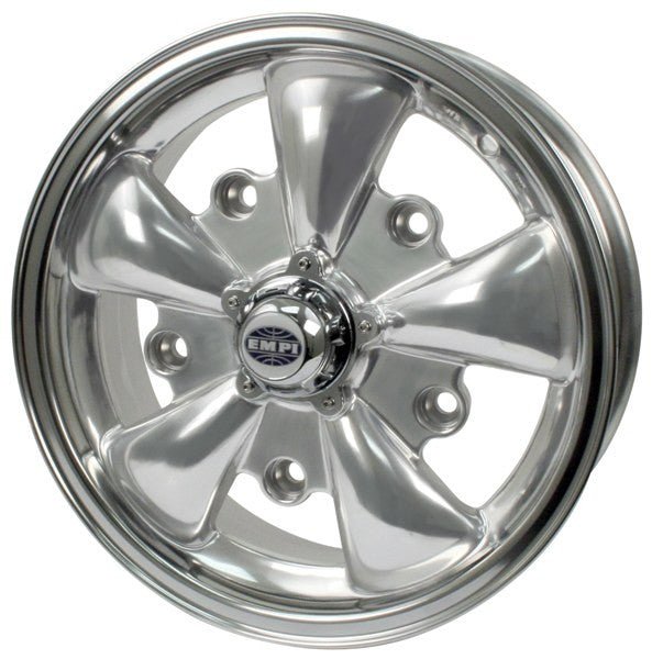 15" X 5 - 1/2" Vw Bug 5 Lug Silver Empi 5 Spoke Wheel Includes Cap - Valve Stem - Moore Parts