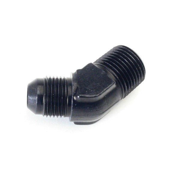 An Hose Adapter Fitting - Male 1/2" NPT To Male 8 / 45 Degree - Black - Moore Parts