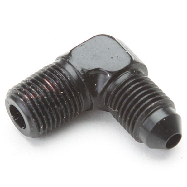 An Hose Adapter Fitting - Male 1/8" NPT To Male 3 / 90 Degree - Black - Moore Parts