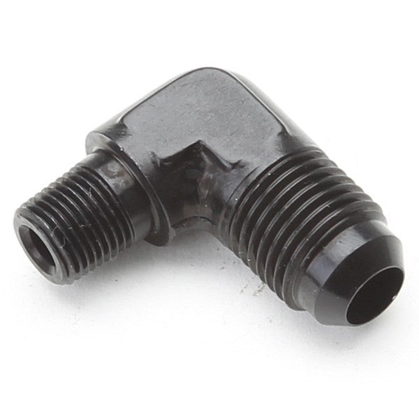 An Hose Adapter Fitting - Male 1/8" NPT To Male 6 / 90 Degree - Black - Moore Parts