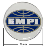 Empi 9666 Wheel Cap/Horn Button Sticker, Empi Logo White/Blue 62mm - Moore Parts