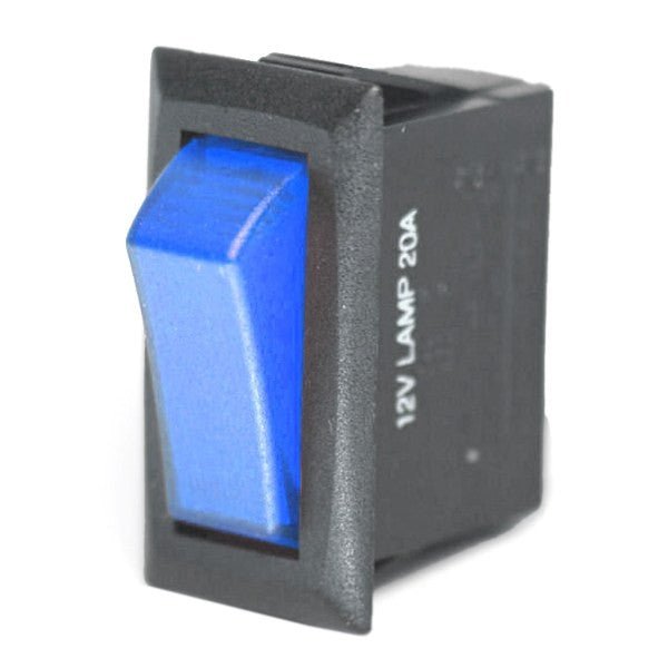 K4 Rectangular Button Single Pole Rocker Switch With Blue "On" Light - Moore Parts