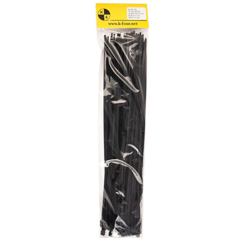 K4 Self Locking Tie Wrap, 14" Black Nylon Zip Tie. Qty 100 Per Pack - Moore Parts