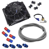 Mesa 72 Plate Oil Cooler/Electric Fan Kit W/Thermostat, AN Hose, Blue Fittings - Moore Parts