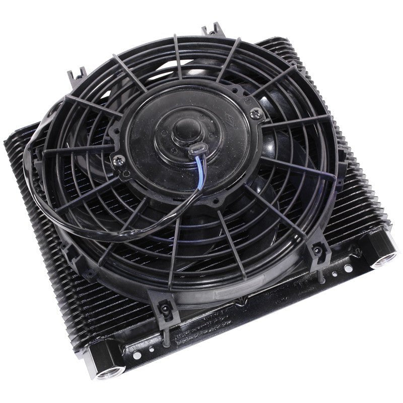 Mesa 72 Plate Oil Cooler/Electric Fan Kit W/Thermostat, AN Hose, Blue Fittings - Moore Parts