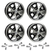 Set Of 4 15" X 5 - 1/2" Porsche 4 Lug Empi 914 Alloy Wheels & Lug Nuts - Moore Parts