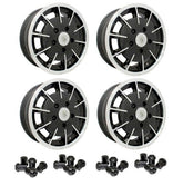 Set Of 4 15" X 5 - 1/2" Porsche 5 Lug Black Empi Gasser Wheels & Lug Bolts - Moore Parts