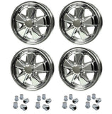 Set Of 4 15" X 5 - 1/2" Porsche 5 Lug Chrome Empi 911 Alloy Wheels & Lugs - Moore Parts