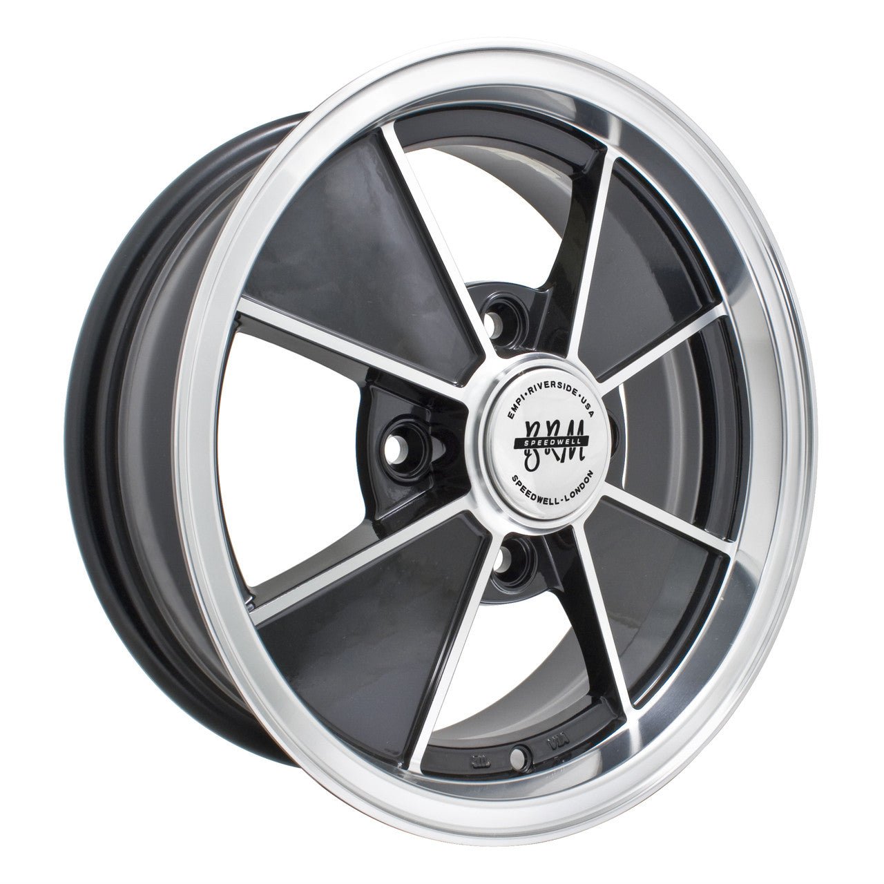 Set Of 4 15" X 5 - 1/2" Vw Bug 4 Lug Black Empi BRM Wheels & Lug Bolts - Moore Parts