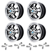 Set Of 4 15" X 5 - 1/2" Vw Bug 4 Lug Black / Polished Empi Riviera Wheels & Lugs - Moore Parts