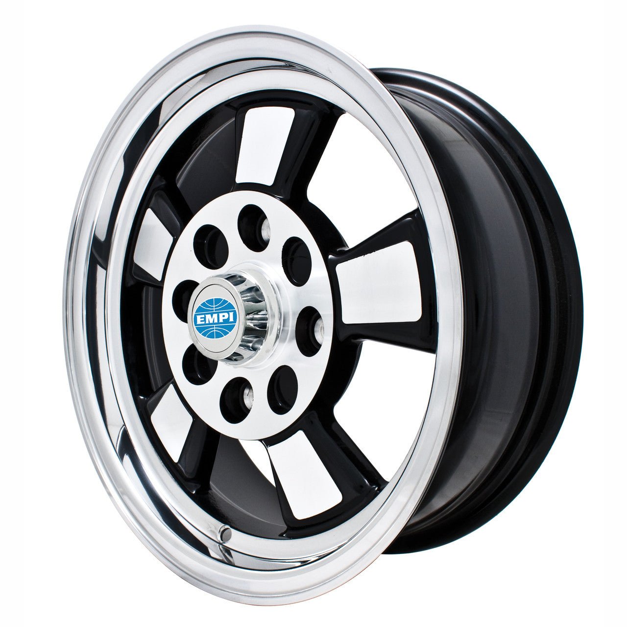 Set Of 4 15" X 5 - 1/2" Vw Bug 4 Lug Black / Polished Empi Riviera Wheels & Lugs - Moore Parts