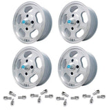 Set Of 4 15" X 5 - 1/2" Vw Bug 4 Lug Machine Finish Empi Dish Wheels & Lugs - Moore Parts