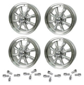 Set Of 4 15" X 5 - 1/2" Vw Bug 4 Lug Silver Empi 8 Spoke Wheels & Lug Nuts - Moore Parts