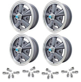 Set Of 4 15" X 5 - 1/2" Vw Bug 5 Lug Anthracite Empi 5 - Rib Wheels & Lug Bolts - Moore Parts