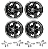 Set Of 4 15" X 5 - 1/2" Vw Bug 5 Lug Black Empi 5 Spoke Wheels & Lug Nuts - Moore Parts