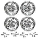 Set Of 4 15" X 5 - 1/2" Vw Bug 5 Lug Chrome Empi 5 Spoke Wheels & Lug Nuts - Moore Parts