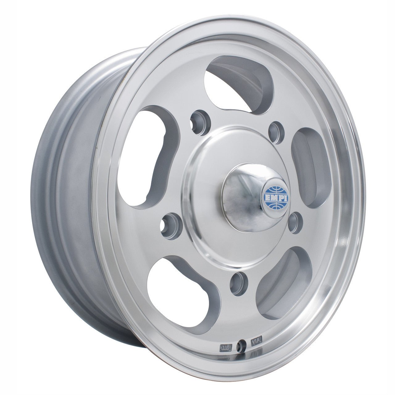 Set Of 4 15" X 5 - 1/2" Vw Bug 5 Lug Machine Finish Empi Dish Wheels & Lugs - Moore Parts