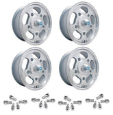 Set Of 4 15" X 5 - 1/2" Vw Bug 5 Lug Machine Finish Empi Dish Wheels & Lugs - Moore Parts