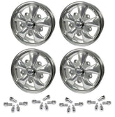 Set Of 4 15" X 5 - 1/2" Vw Bug 5 Lug Silver Empi 5 Spoke Wheels & Lug Nuts - Moore Parts