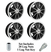 Set Of 4 15" X 5 - 1/2" Vw Bus 5 Lug Black Empi BRM Wheels & Lug Bolts - Moore Parts