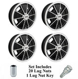 Set Of 4 15" X 5 - 1/2" Vw Bus 5 Lug Black Empi BRM Wheels & Lug Bolts - Moore Parts