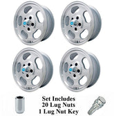 Set Of 4 15" X 5 - 1/2" Vw Bus 5 Lug Machine Finish Empi Dish Wheels & Lugs - Moore Parts
