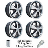 Set Of 4 15" X 5 - 1/2" Vw Bus 5 Lug Silver/Black Empi 911 Alloy Wheels/Lugs - Moore Parts