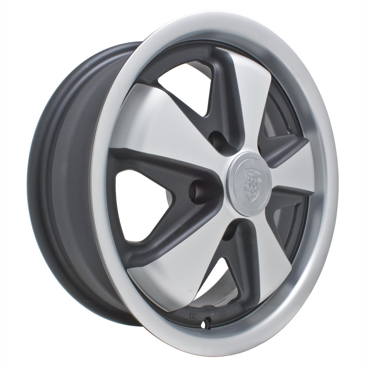 Set Of 4 15" X 5 - 1/2" Vw Bus 5 Lug Silver/Black Empi 911 Alloy Wheels/Lugs - Moore Parts