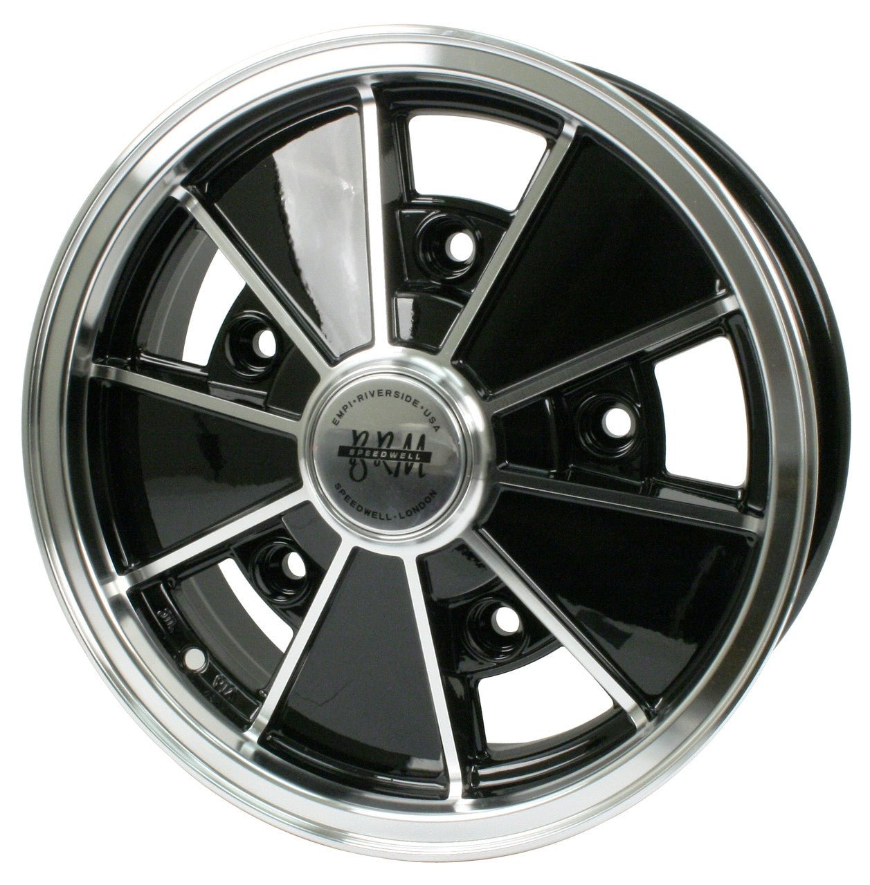 Set Of 4 15" X 5" Vw Bug 5 Lug Black Empi BRM Wheels & Lug Bolts - Moore Parts