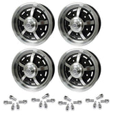 Set Of 4 15" X 5" Vw Bug 5 Lug Black Empi Sprint Star Wheels & Lug Nuts - Moore Parts