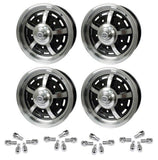 Set Of 4 15" X 5" Vw Bug 5 Lug Black Empi Sprint Star Wheels & Lug Nuts - Moore Parts