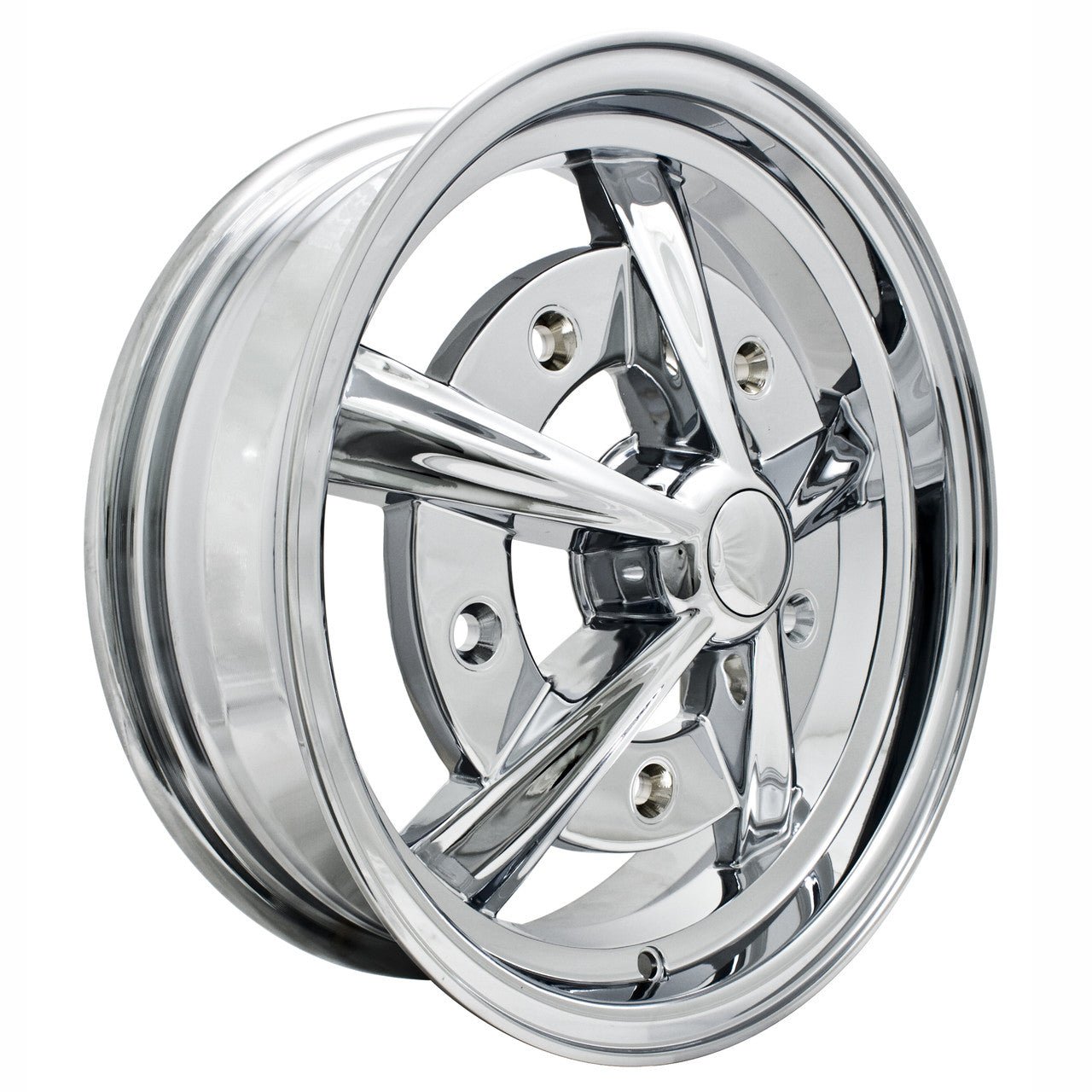 Set Of 4 15" X 5" Vw Bug 5 Lug Chrome Empi Raider Wheels & Lug Bolts - Moore Parts