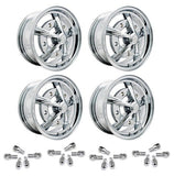 Set Of 4 15" X 5" Vw Bug 5 Lug Chrome Empi Raider Wheels & Lug Bolts - Moore Parts