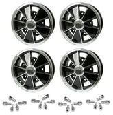 Set Of 4 17" x 7" Vw Bug 5 Lug Black Empi BRM Wheels & Lug Bolts - Moore Parts